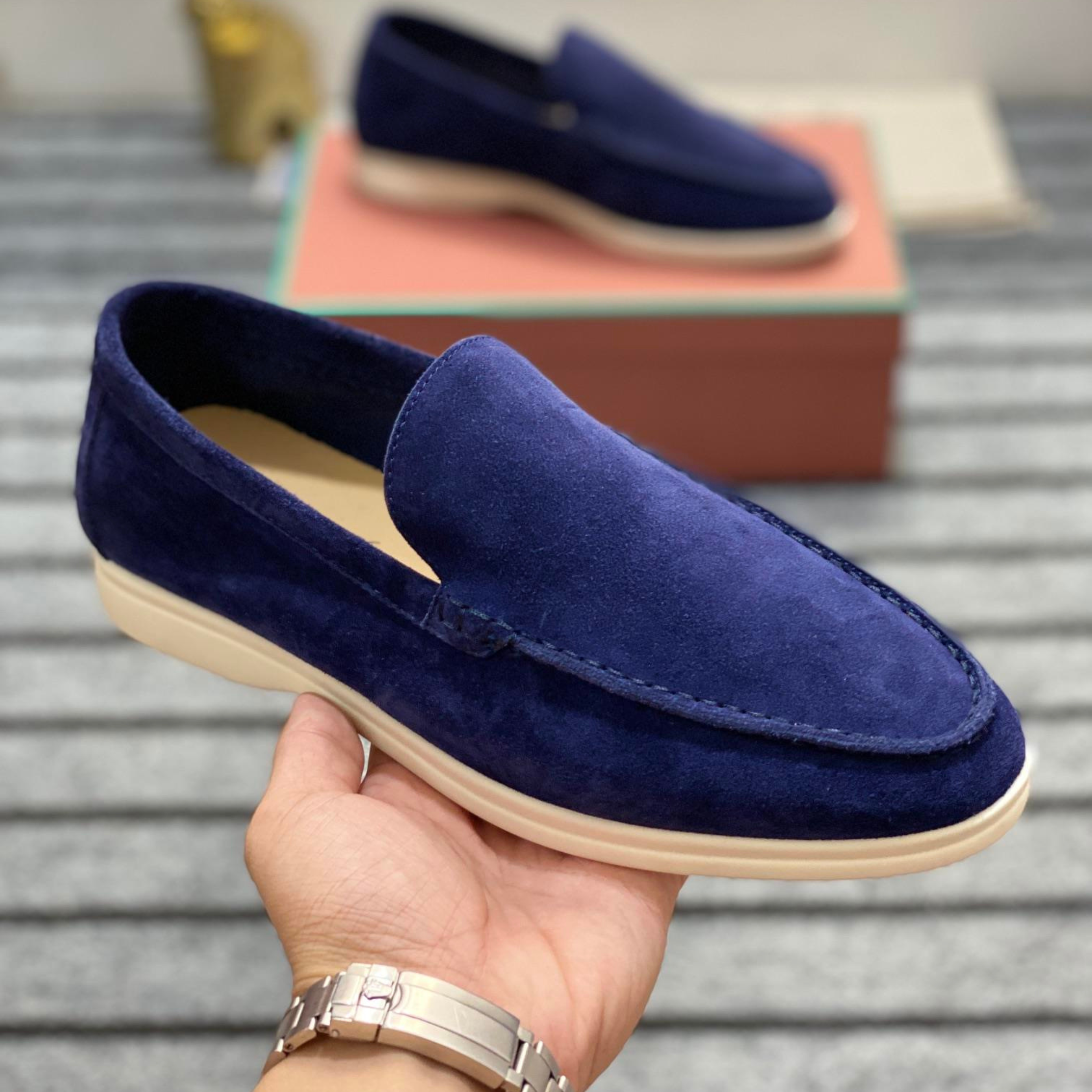 Loro Piana Summer Walk Suede Loafers - Dark Navy Blue ( 040)