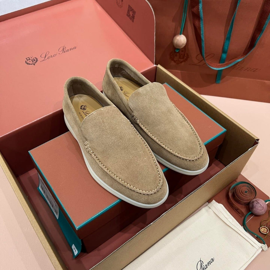 Loro Piana Summer Walk Suede Loafers - Powder Tea