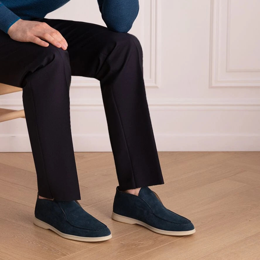 Loro Piana Open Walk Suede Ankle Boots - Dark Blue