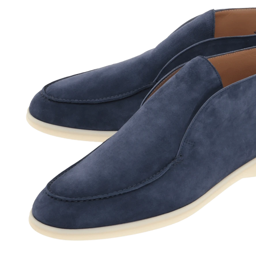 Loro Piana Open Walk Suede Loafers - Dark Blue