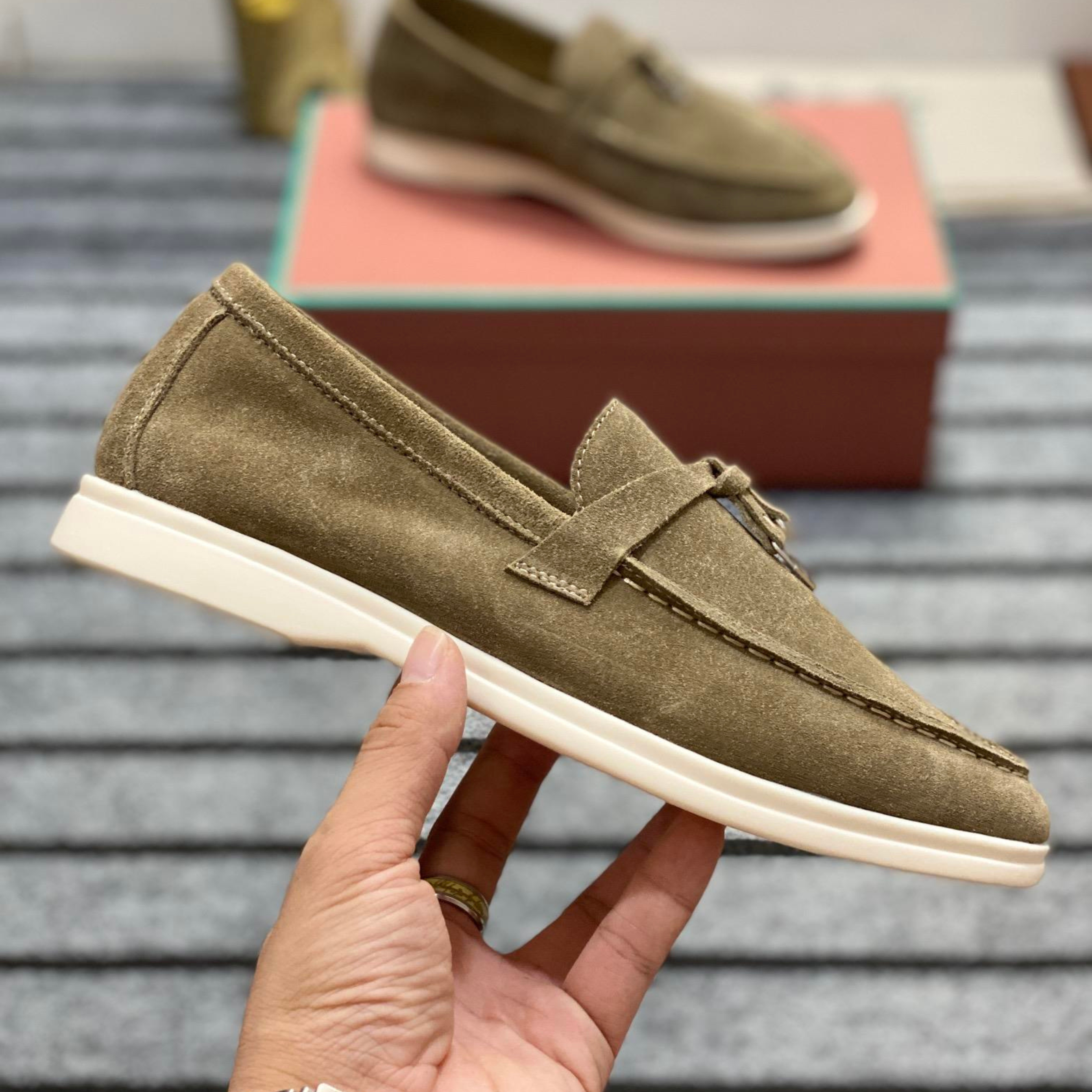 Loro Piana Summer Walk Suede Loafers - Olive