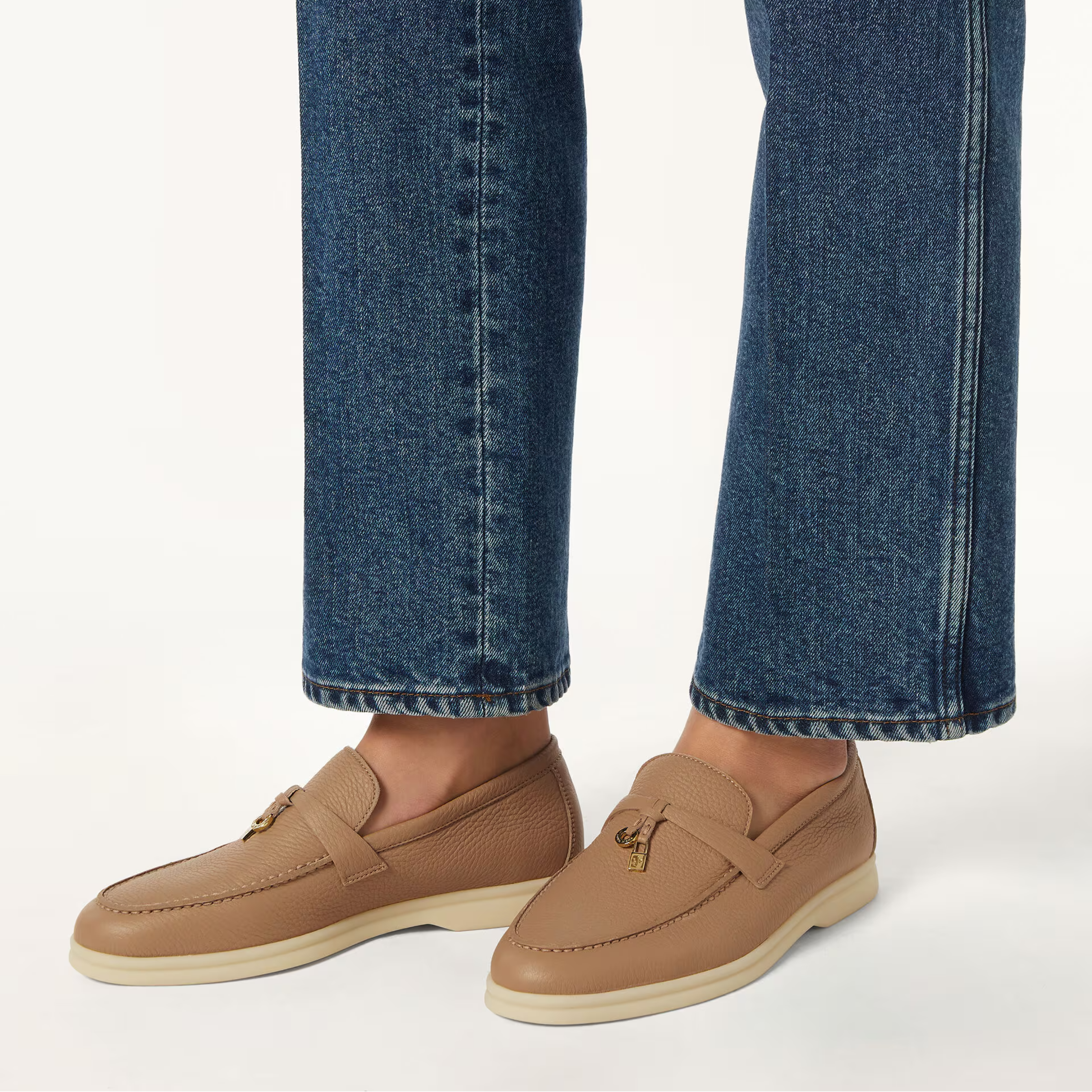 Loro Piana Summer Charms Walk Deerskin Loafers - Cream Bignet (20CB)