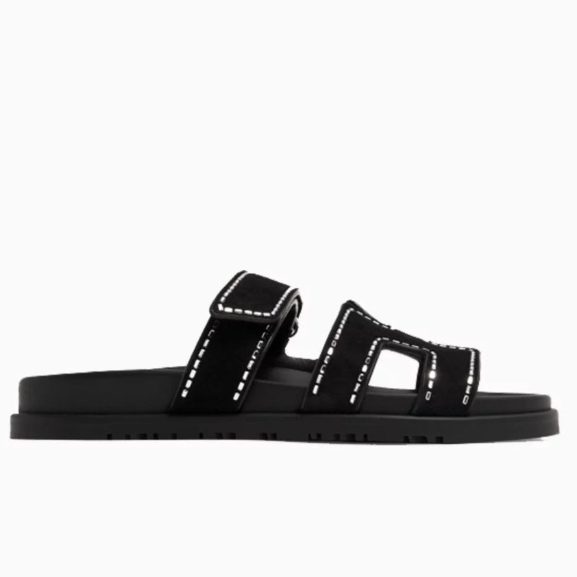Hermes Chypre Suede Crystals Sandals - Black