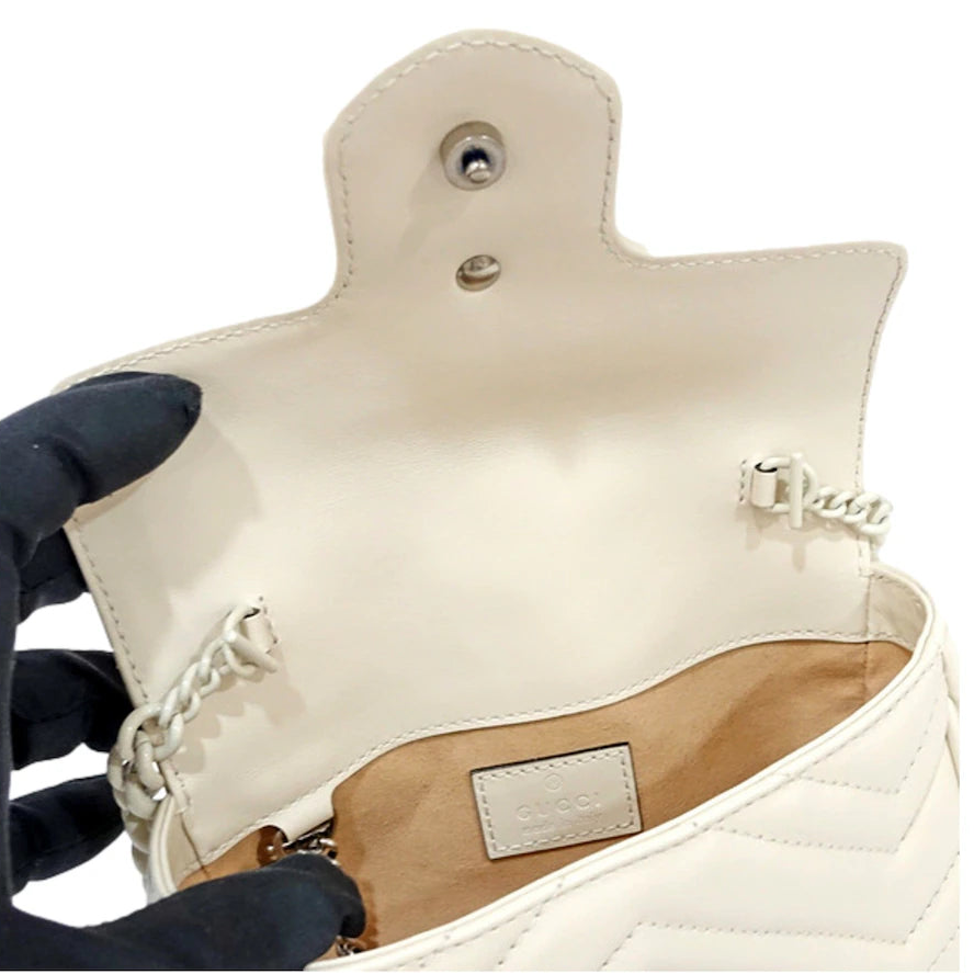 Gucci GG Marmont Leather Chain Belt Bag – White