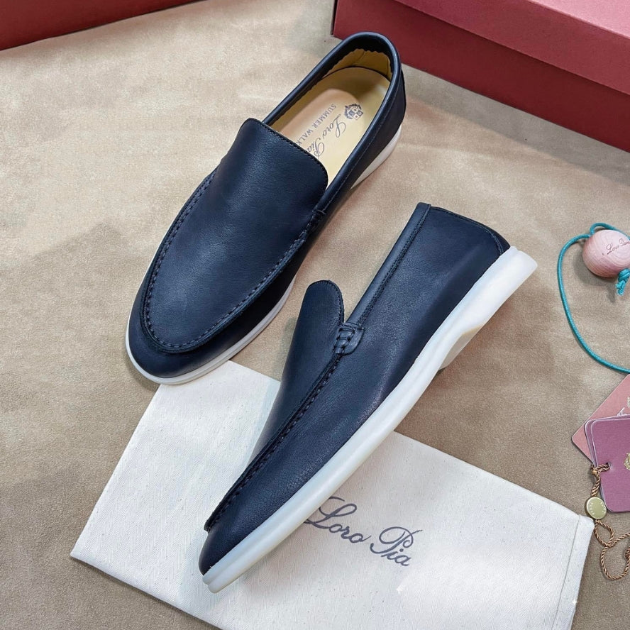 Loro Piana Summer Walk Elk Leather Loafers - Navy Blue (W000)