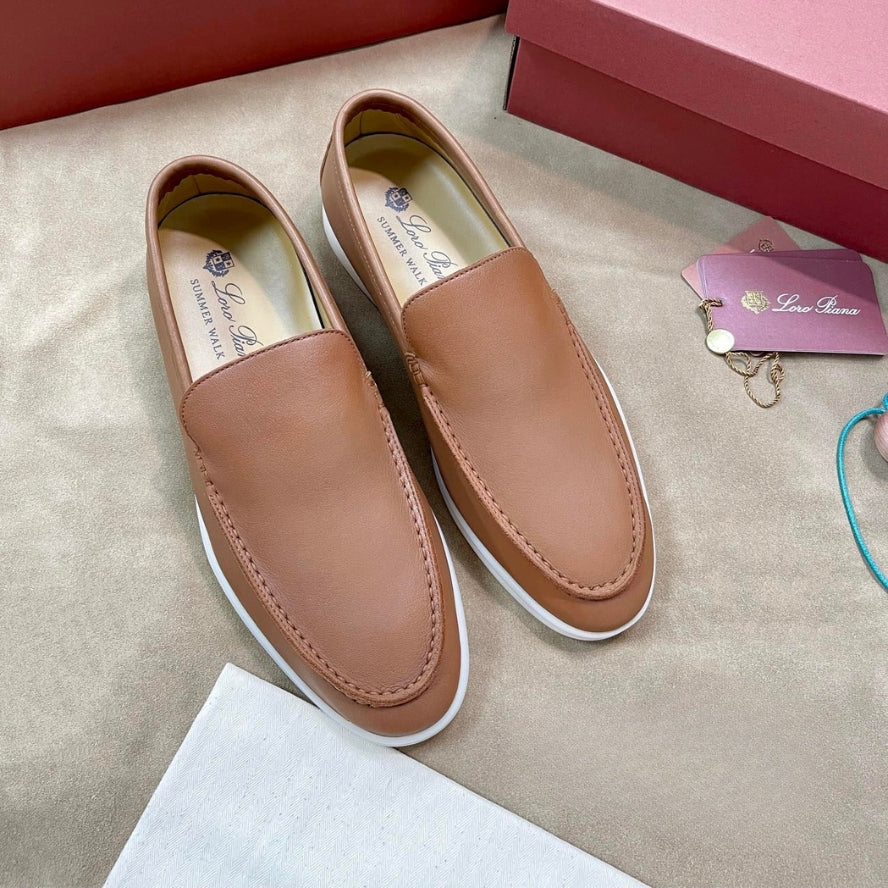 Loro Piana Summer Walk Calfskin Loafers - Havana Brown
