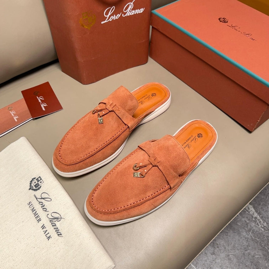 Loro Piana Babouche Charms Walk Suede Loafers - Dusty Orange (L0BF)