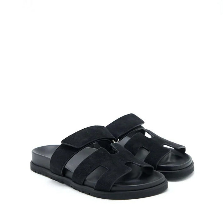 Hermes Chypre Suede Sandals - Noir