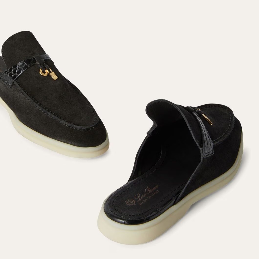 Loro Piana Charms Walk Babouche Suede Loafers - Black (062)