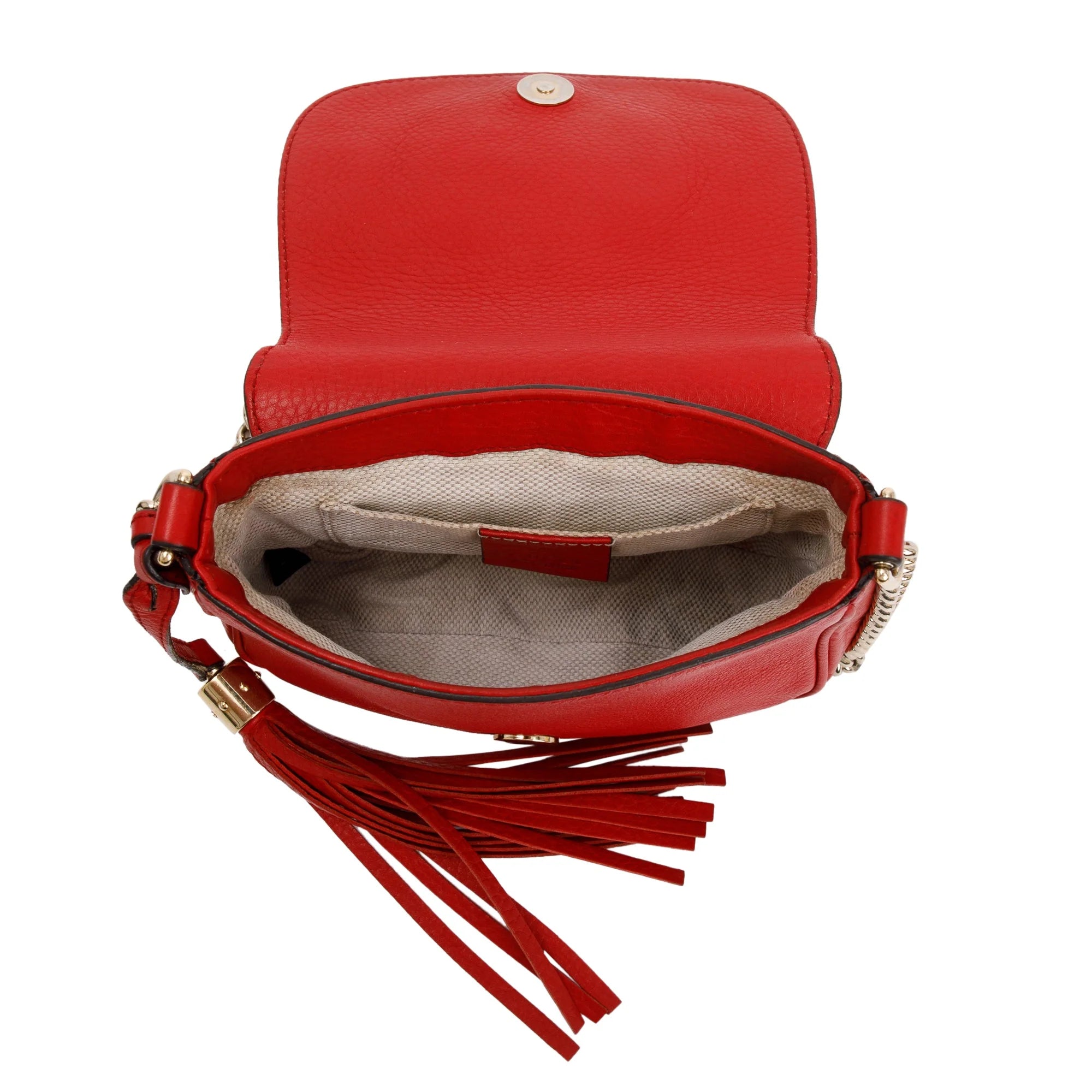 Gucci Soho Leather Flap Chain Shoulder Bag – Red