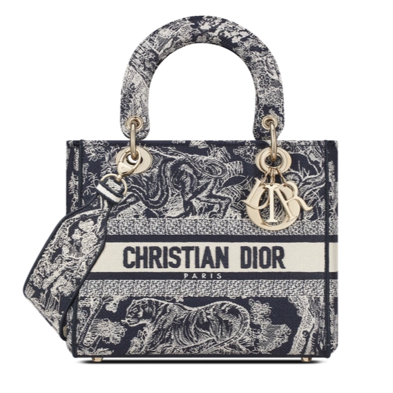 Dior Medium Lady D-Lite Reverse Embroidery Bag - Blue Toile de Jouy