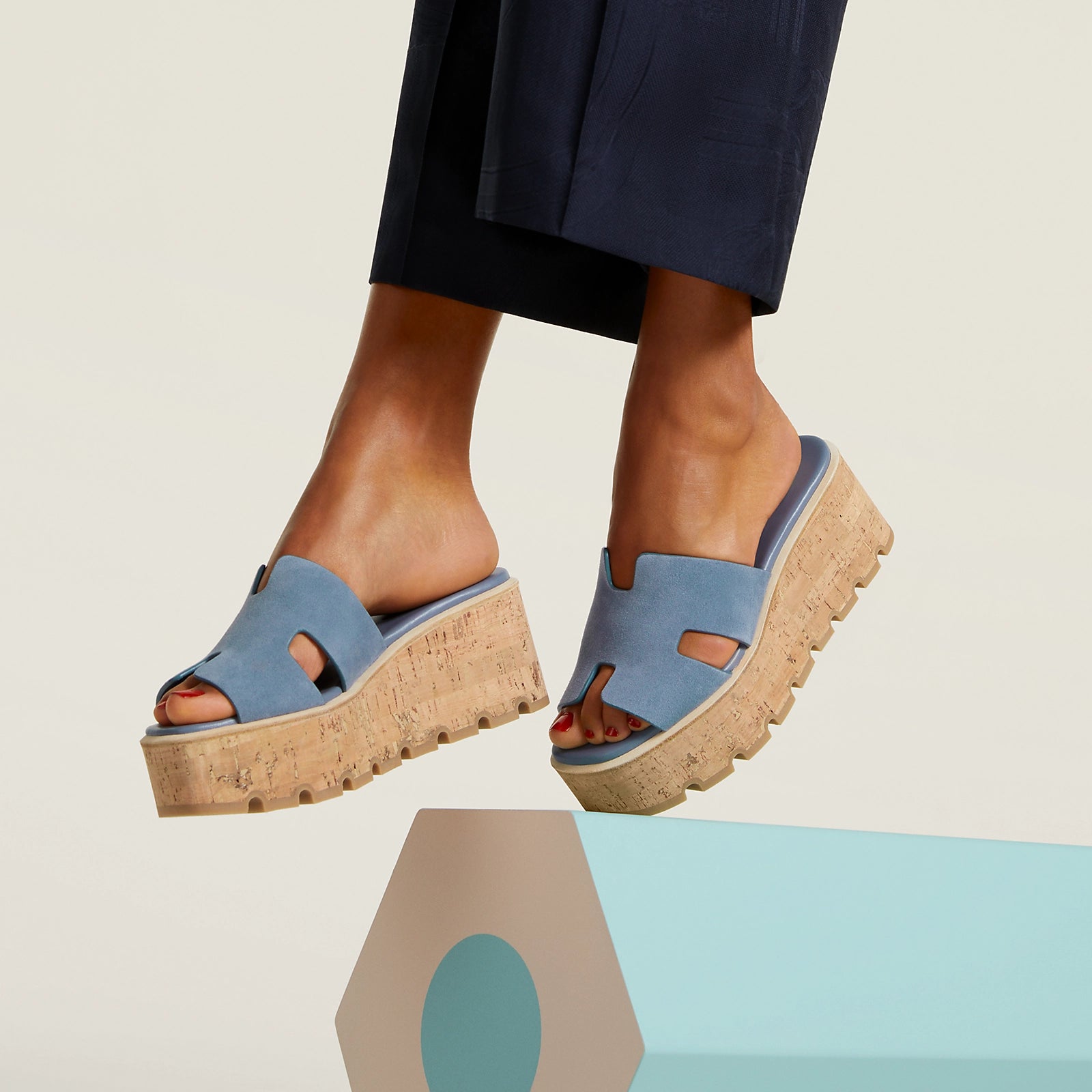 Hermes Eze 30 Suede Sandals - Blue Pomace