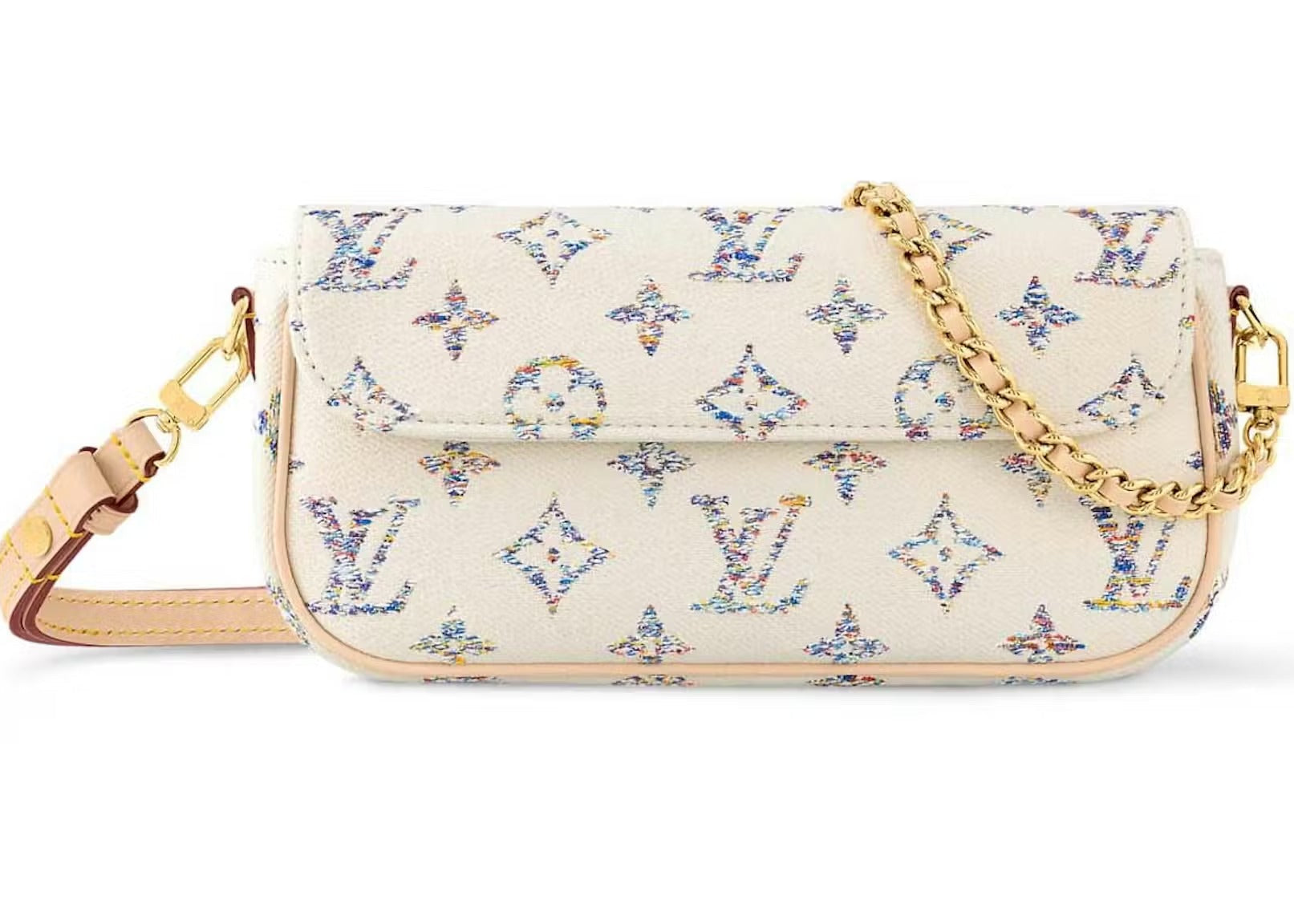 Louis Vuitton Jacquard Canvas Wallet on Chain Ivy Shoulder Bag – White