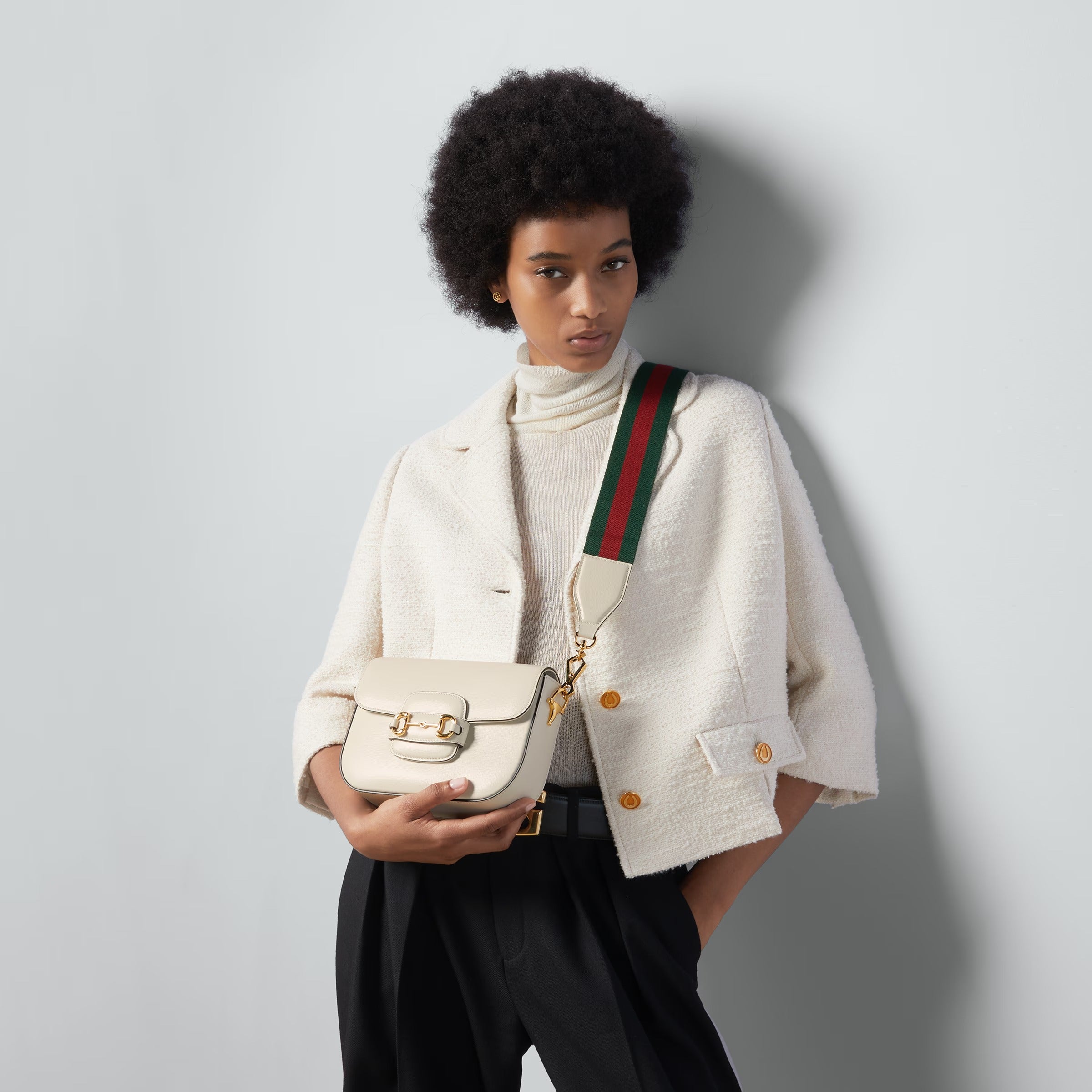 Gucci Horsebit 1955 Small Shoulder Bag – White