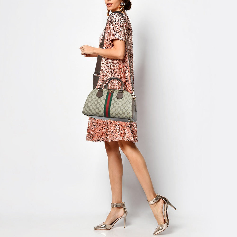 Gucci GG Canvas Ophidia Medium Bowling Bag - Beige