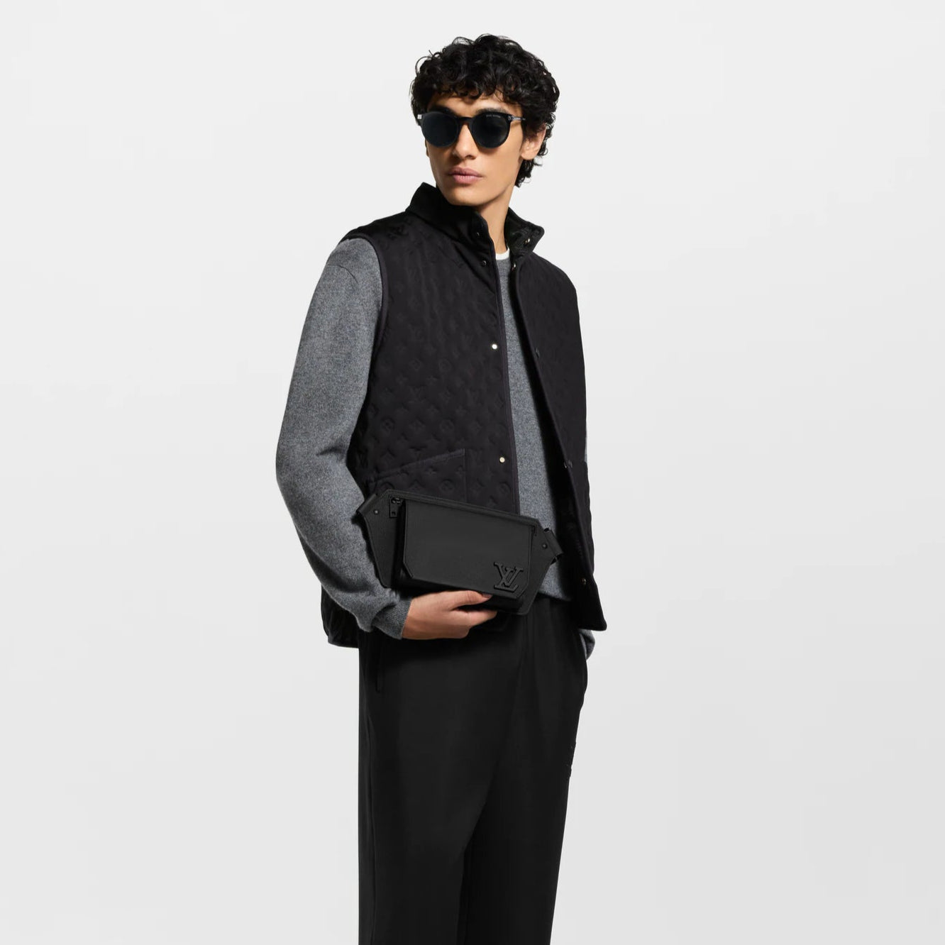 Louis Vuitton Grained Calfskin Aerogram Takeoff Sling - Black