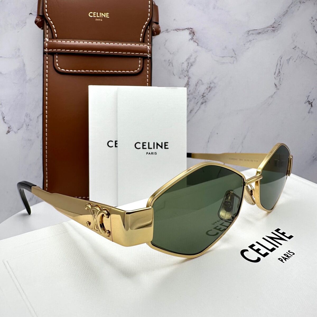 Celine CL40254 30N Triomphe Geometric Metal Gold Sunglasses