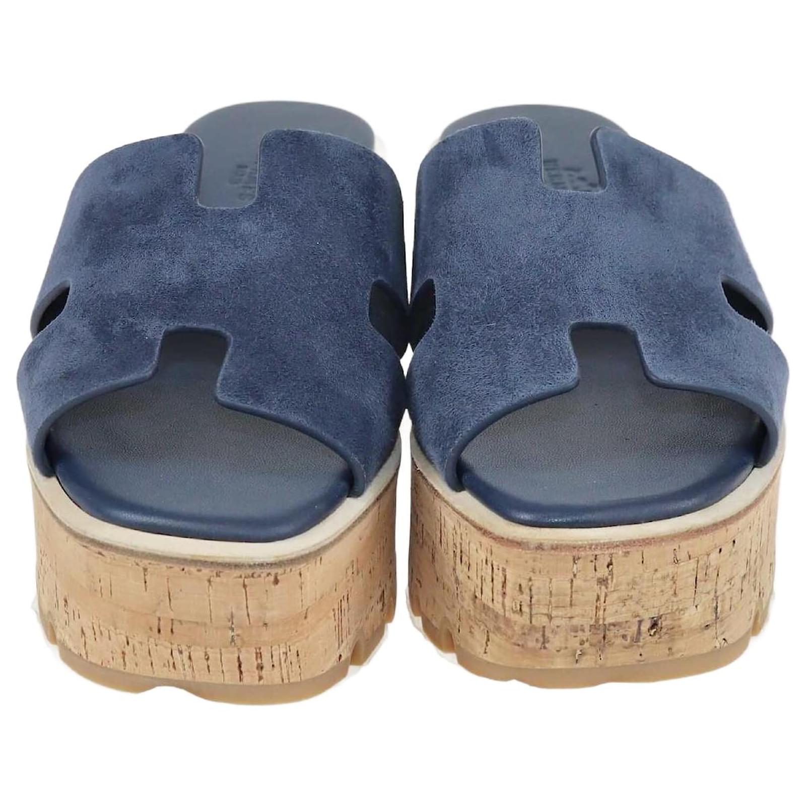 Hermes Eze 30 Suede Sandals - Navy Blue