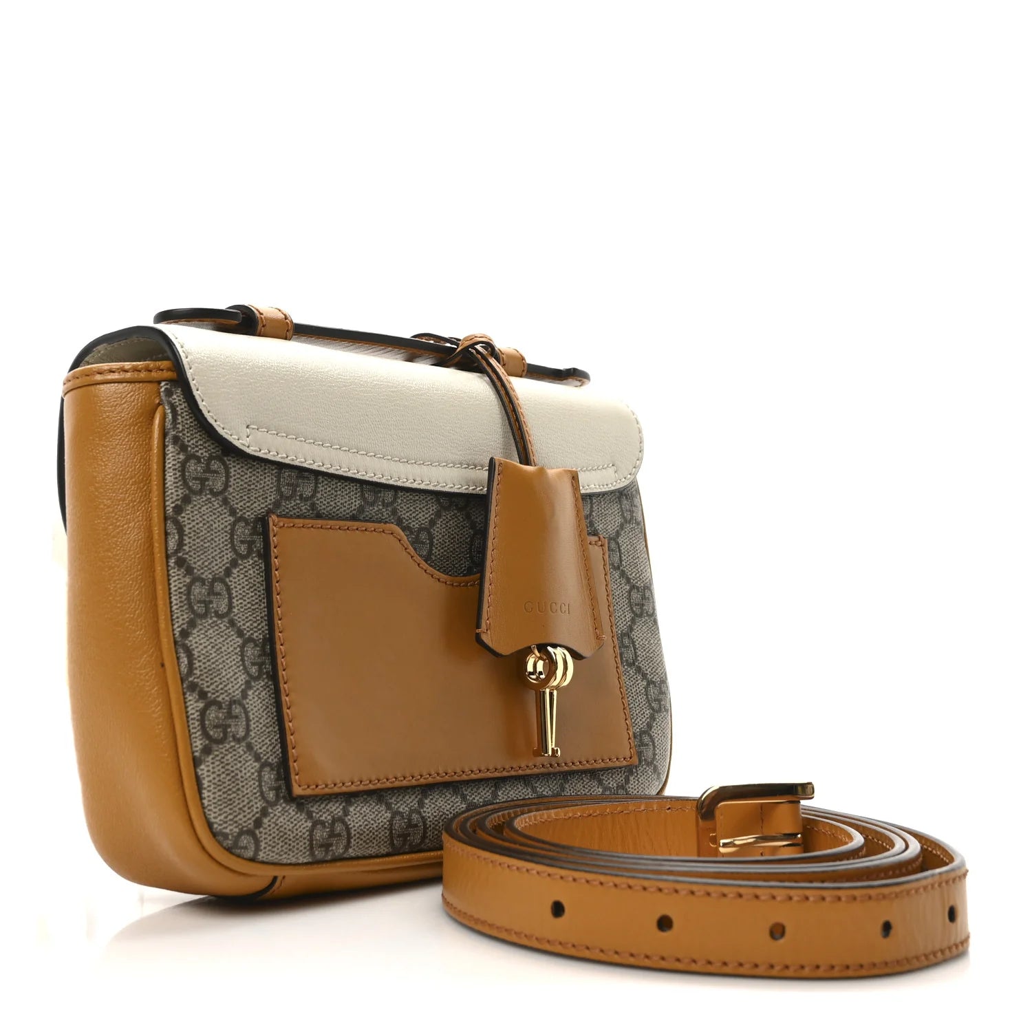 Gucci GG Supreme Padlock Front Pocket Flap Shoulder Bag  – Beige