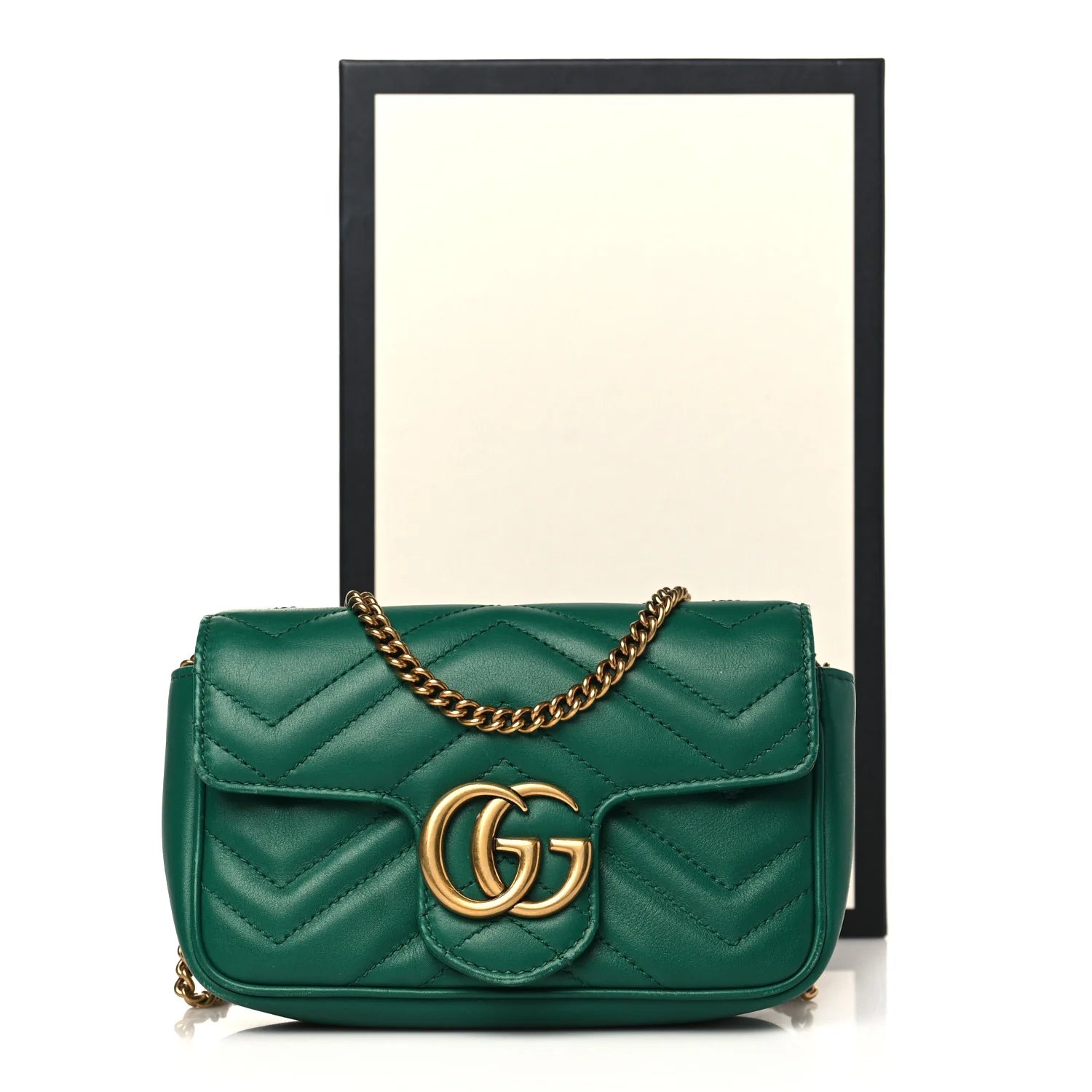 Gucci  Gold GG Marmont Mini Shoulder Bag - Green