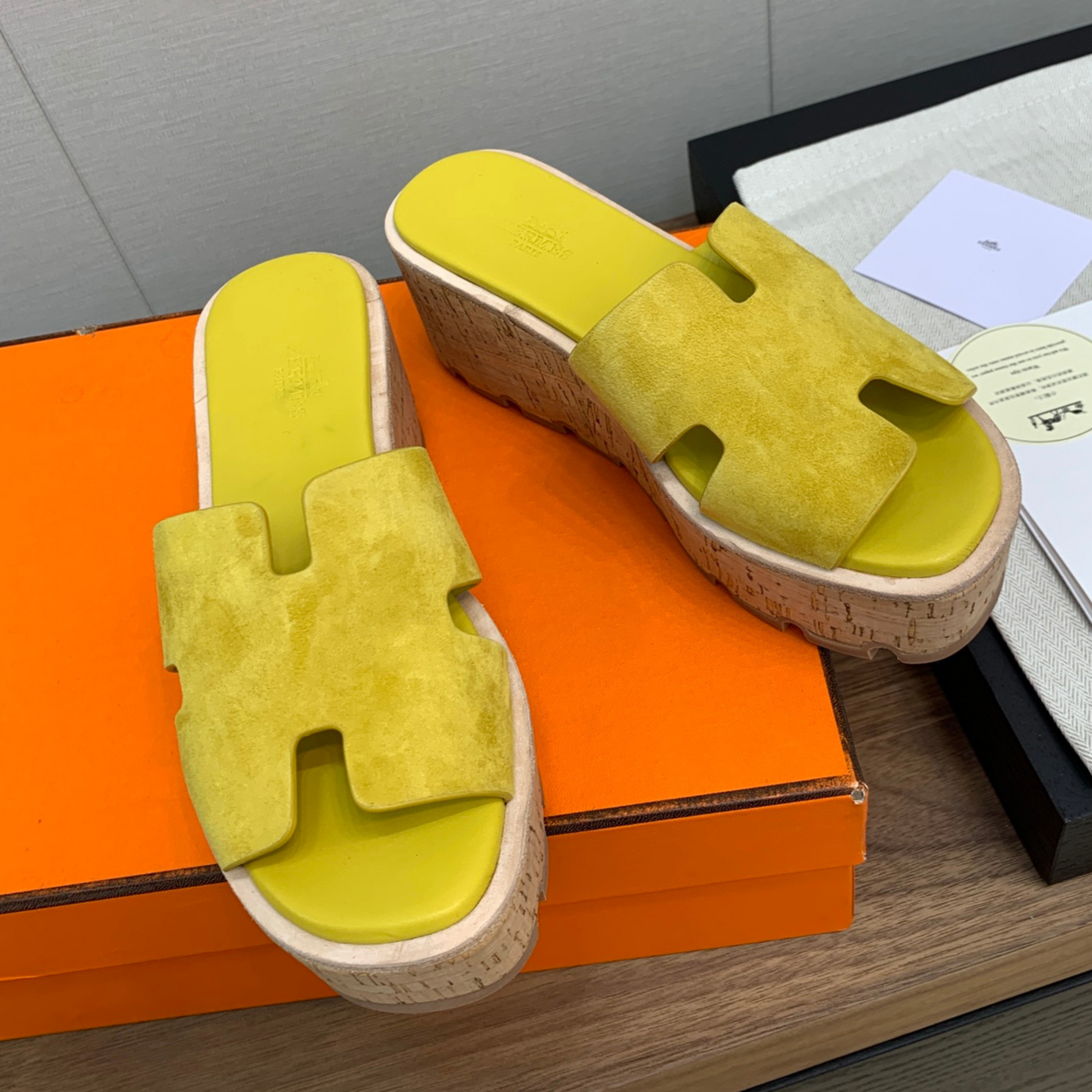 Hermes Eze 30 Suede Sandals - Jaune Impérial