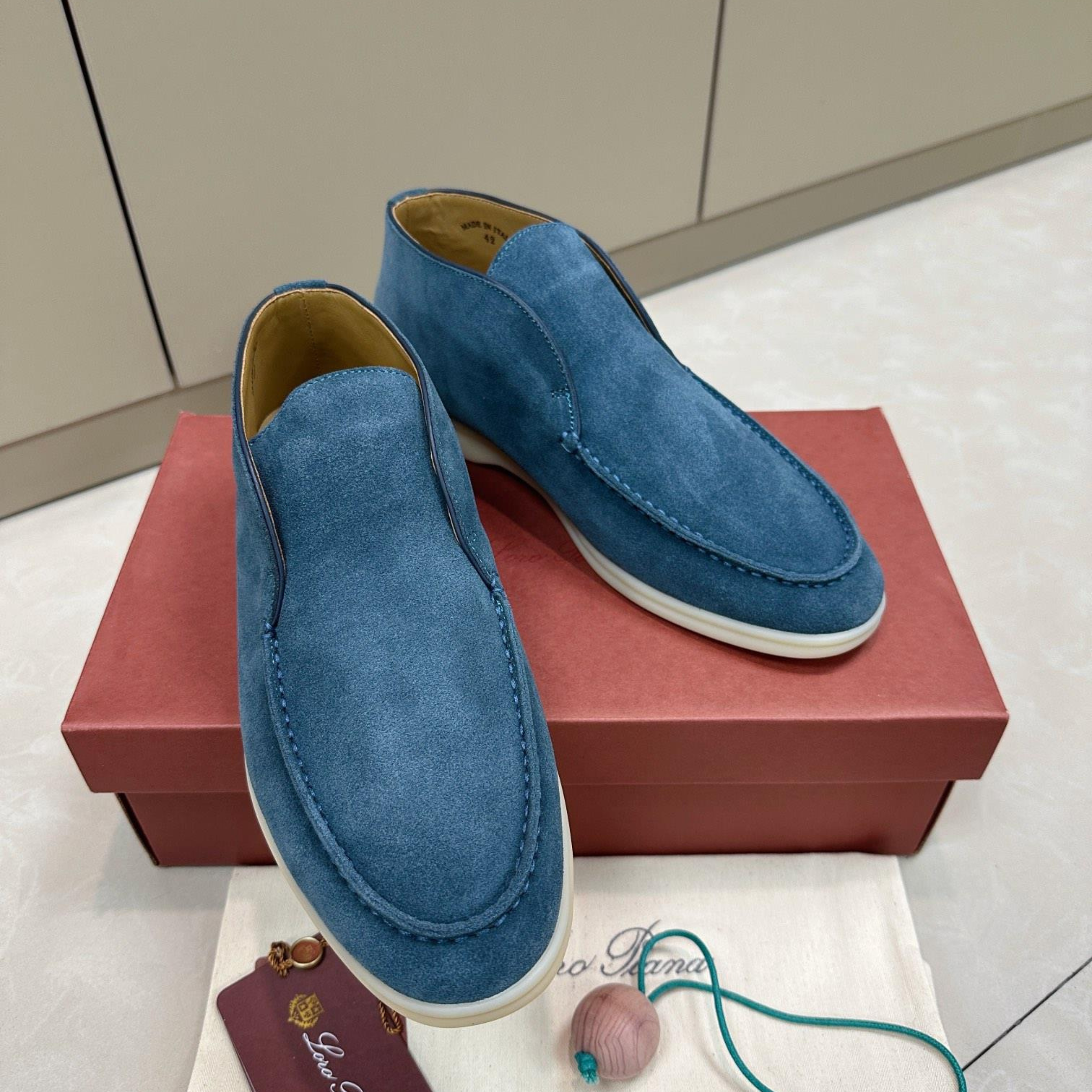 Loro Piana Open Walk Suede Ankle Boots - Dark Blue