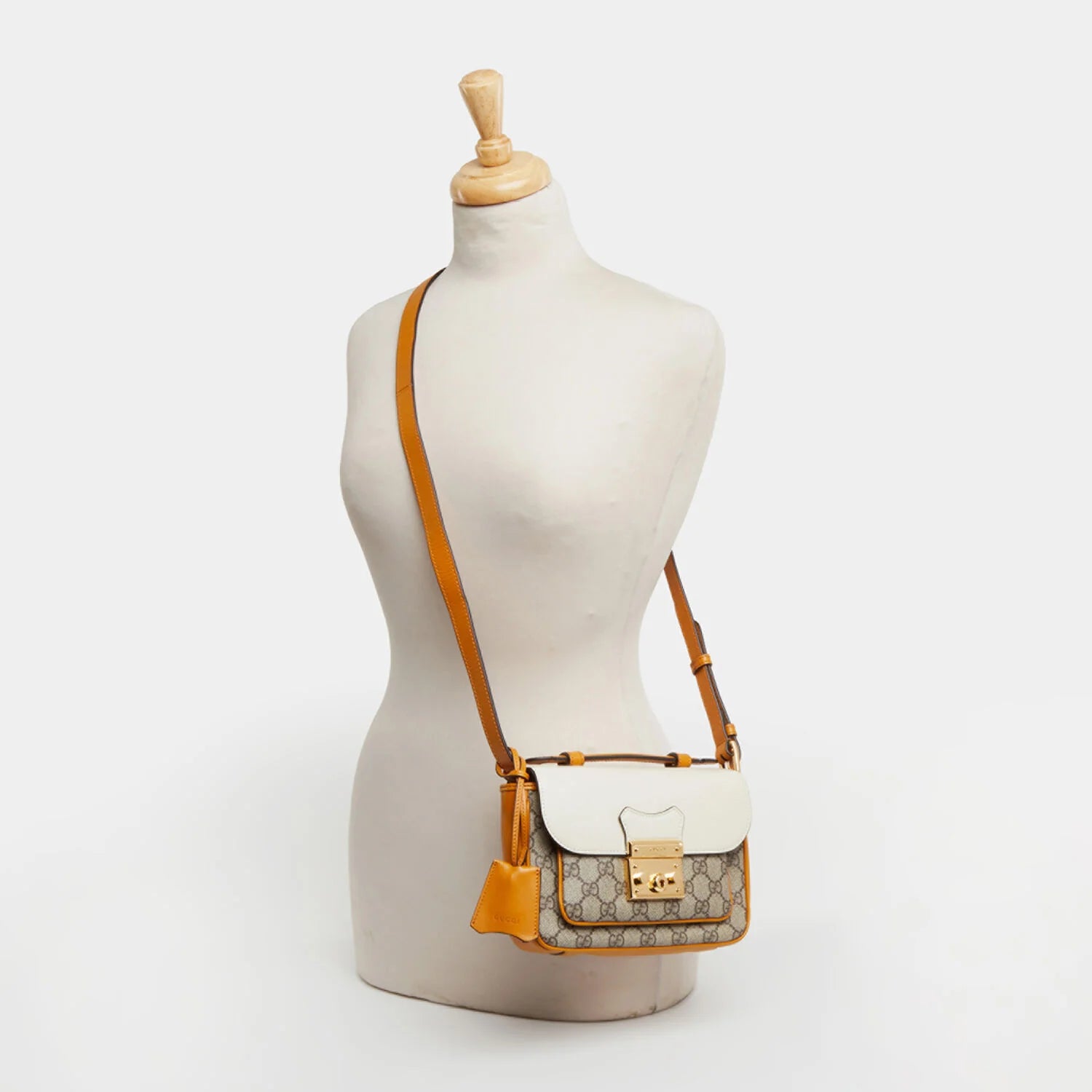 Gucci GG Supreme Padlock Front Pocket Flap Shoulder Bag  – Beige