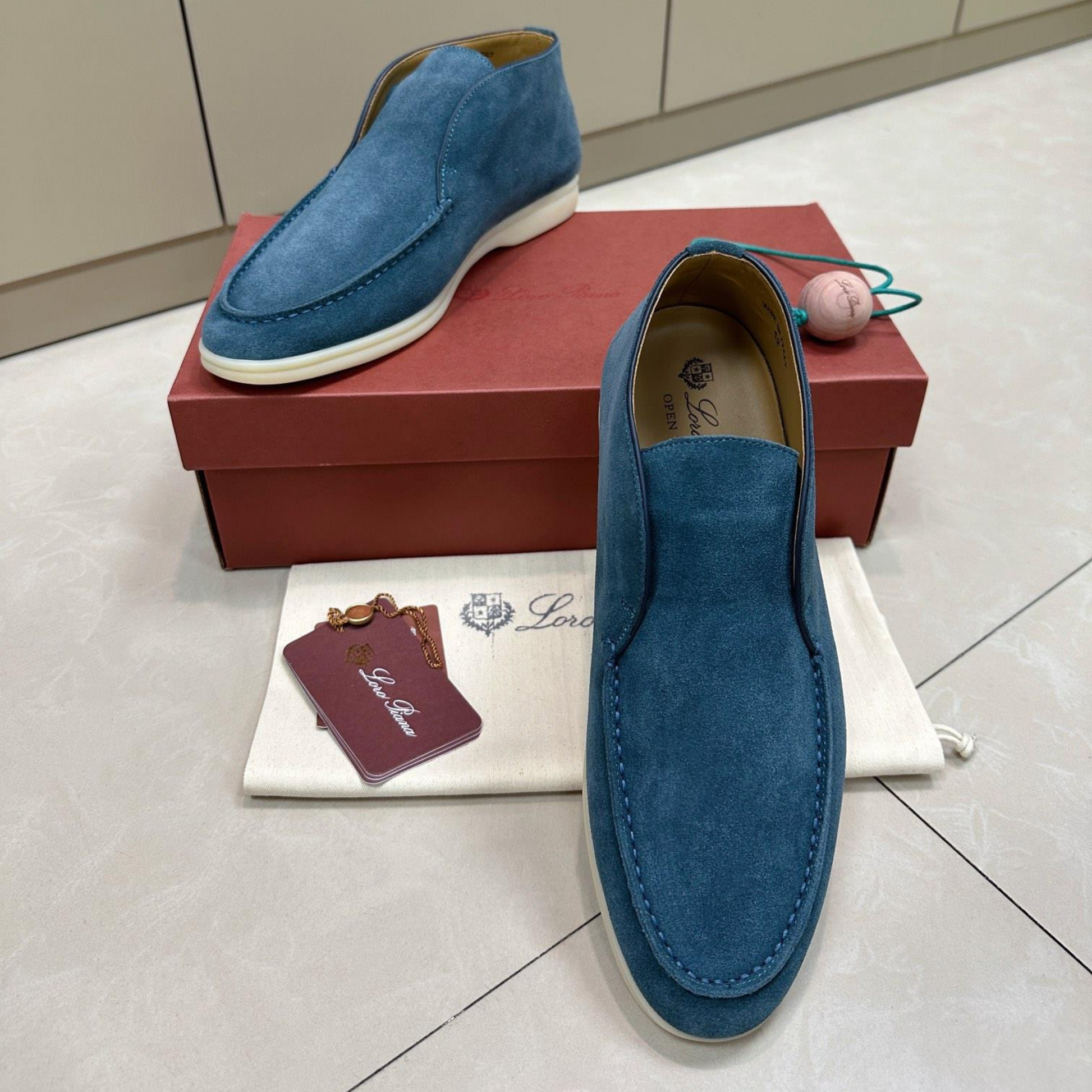Loro Piana Open Walk Suede Ankle Boots - Dark Blue