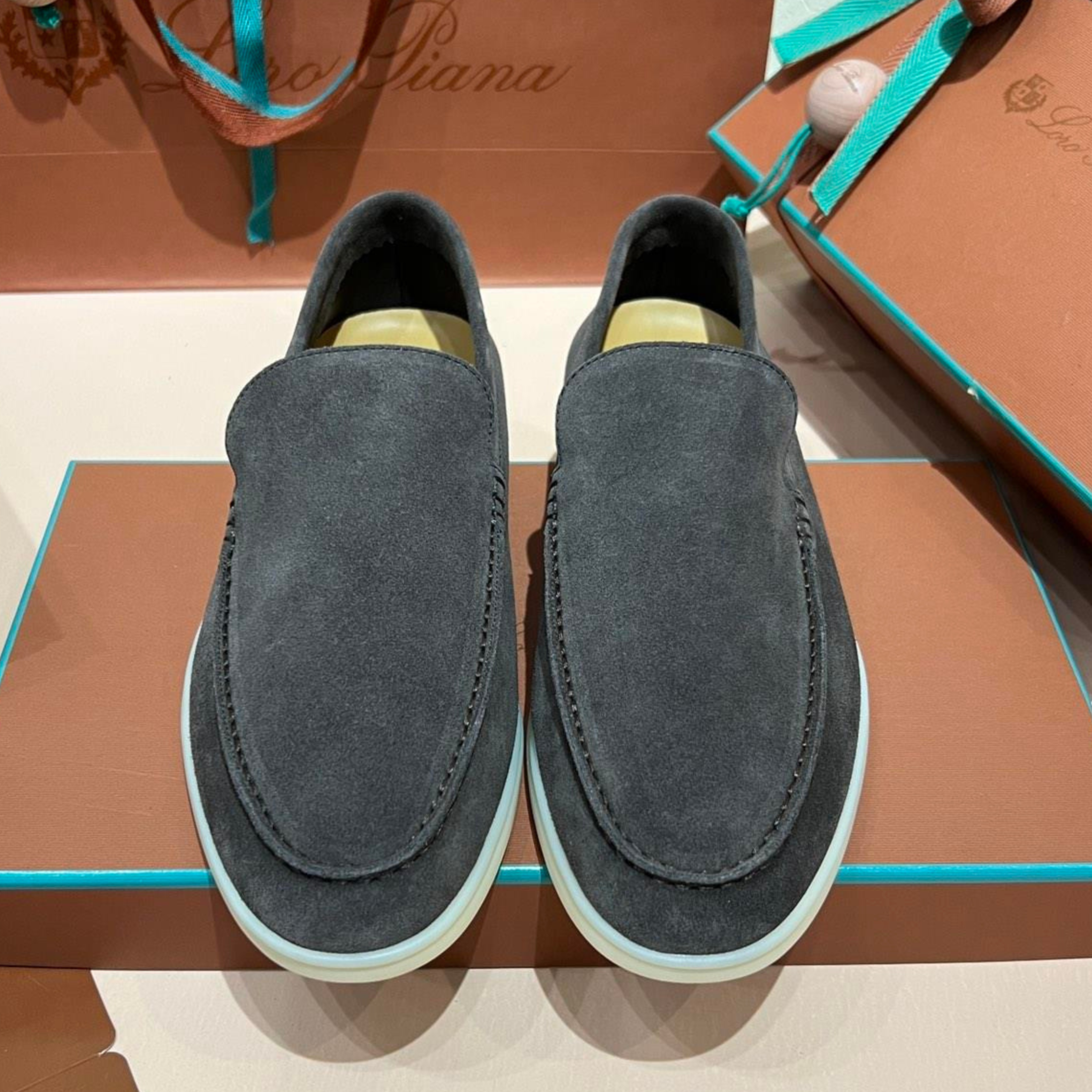 Loro Piana Summer Walk Suede Loafers - Dark Gray