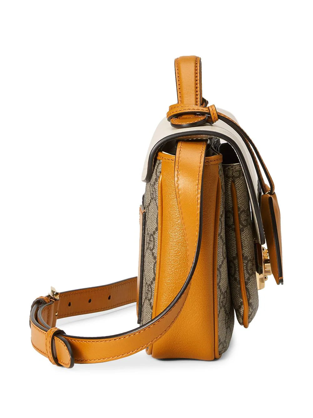 Gucci GG Supreme Padlock Front Pocket Flap Shoulder Bag  – Beige