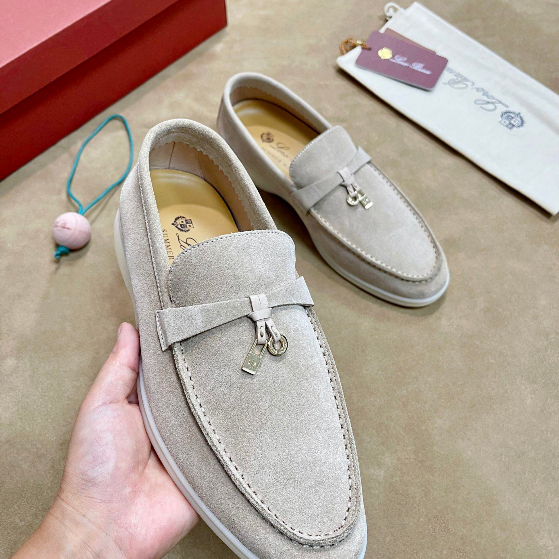 Loro Piana Summer Walk Suede Loafers - Sandstone