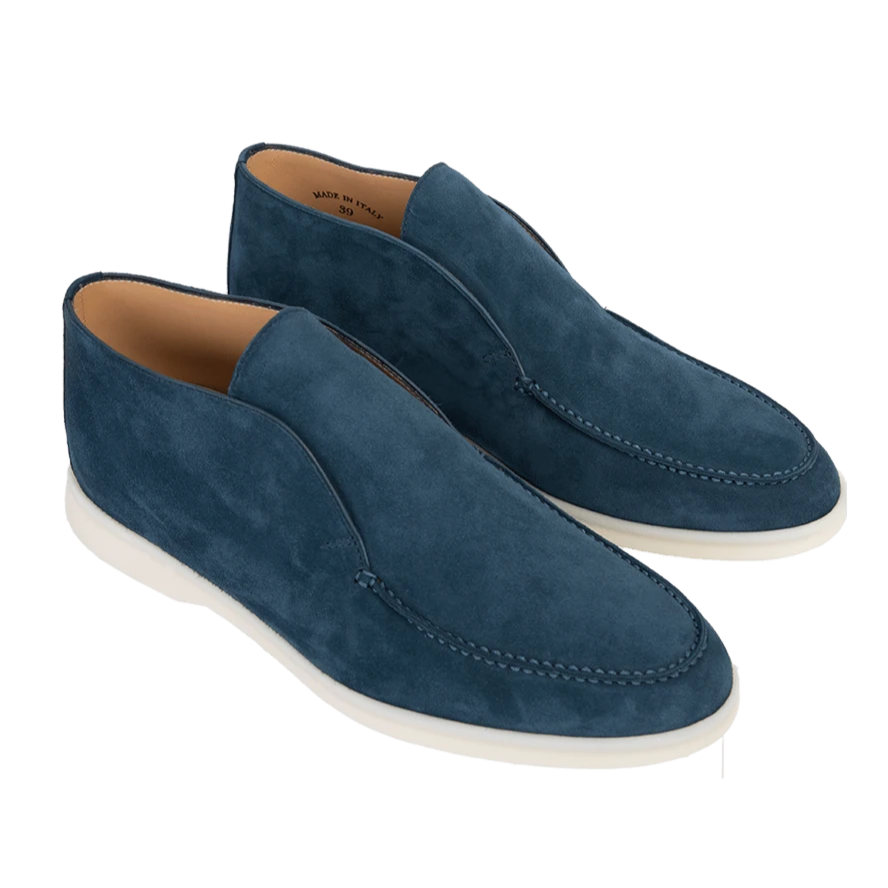 Loro Piana Open Walk Suede Ankle Boots - Dark Blue