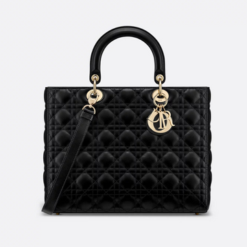 Dior Large Lady Dior Cannage Lambskin Bag - Black