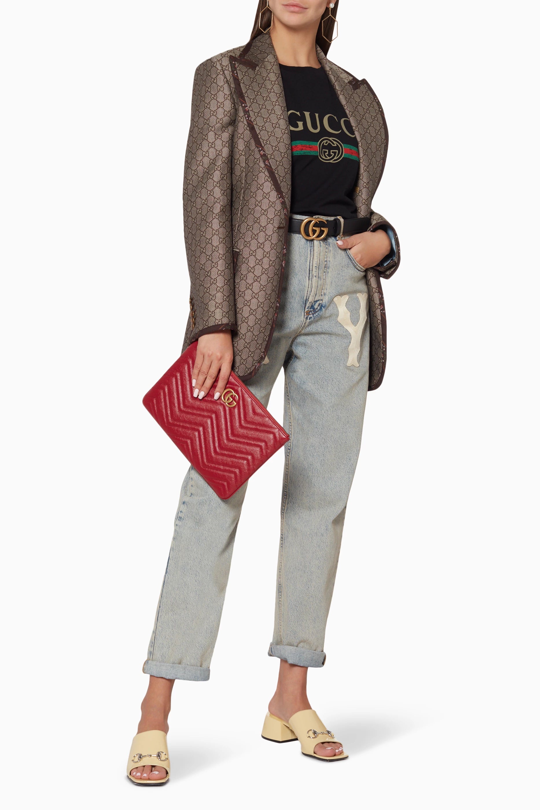 Gucci GG Marmont Matelassé Leather Clutch Bag – Red