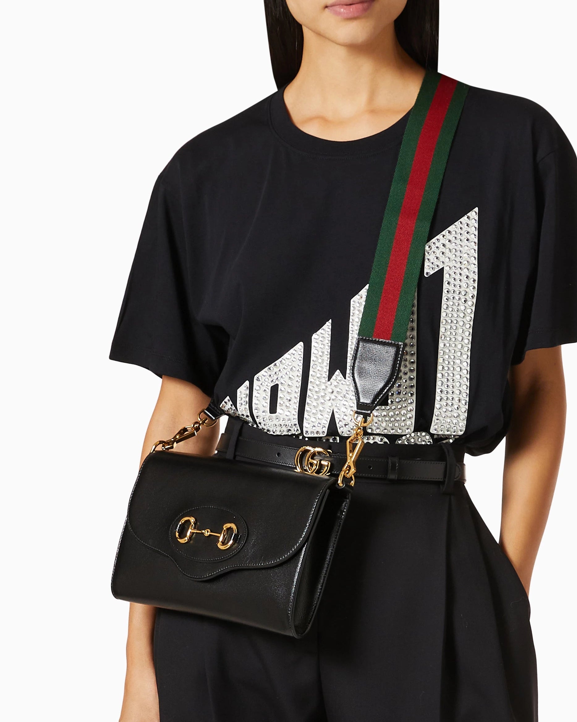 Gucci Horsebit 1955 Chain Crossbody Shoulder Bag – Black