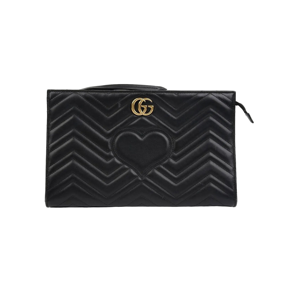Gucci GG Marmont Matelassé Chevron Heart Clutch Bag – Black