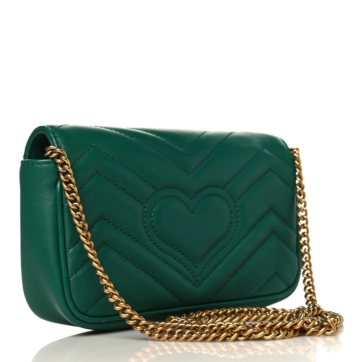 Gucci Gold GG Marmont Mini Shoulder Bag - Green