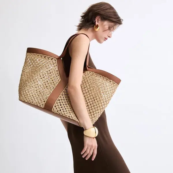 Gucci Raffia Y Tote Bag – Beige