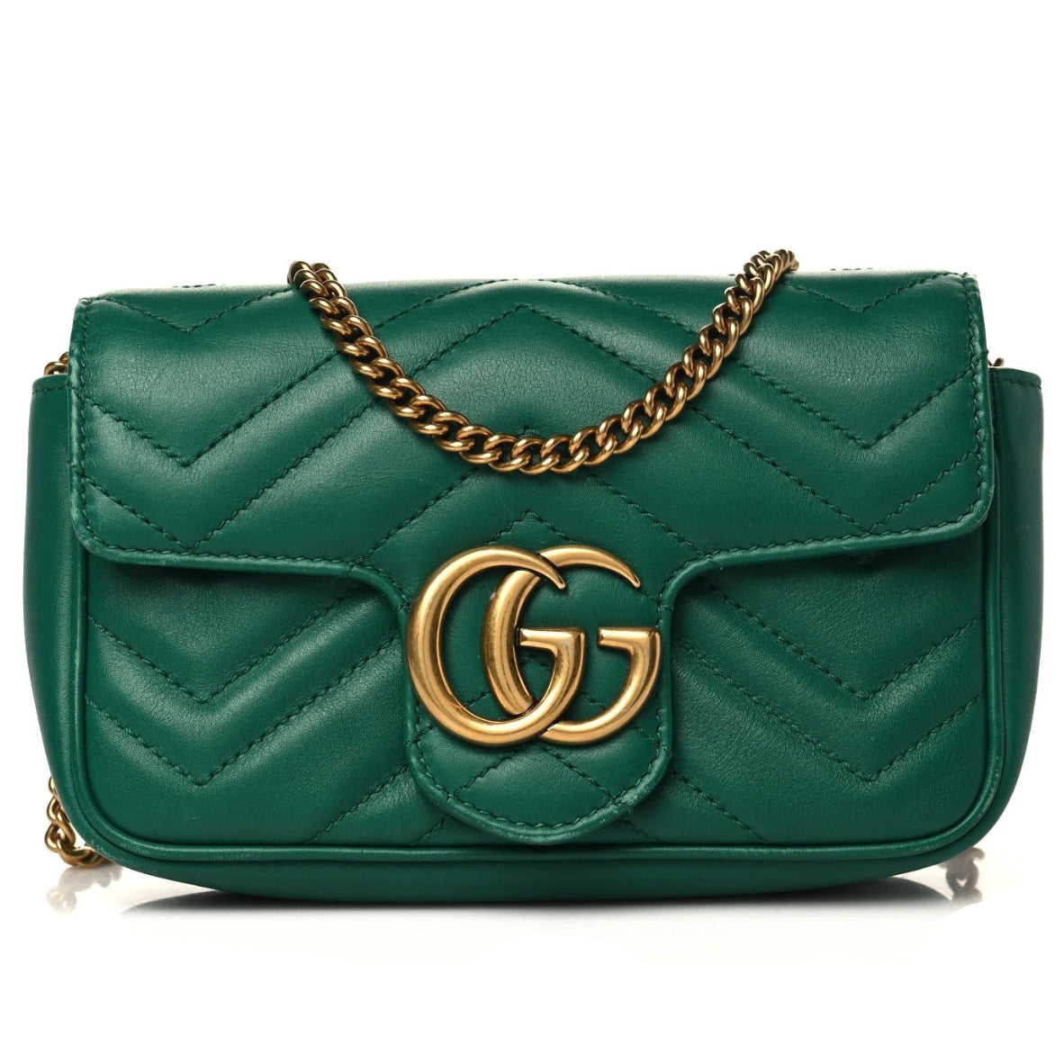 Gucci Gold GG Marmont Mini Shoulder Bag - Green