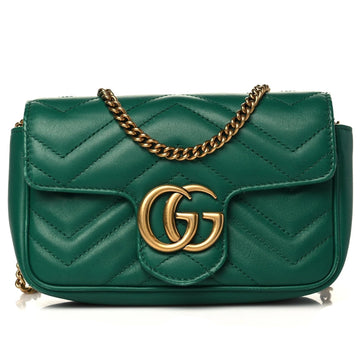 Gucci Gold GG Marmont Mini Shoulder Bag - Green