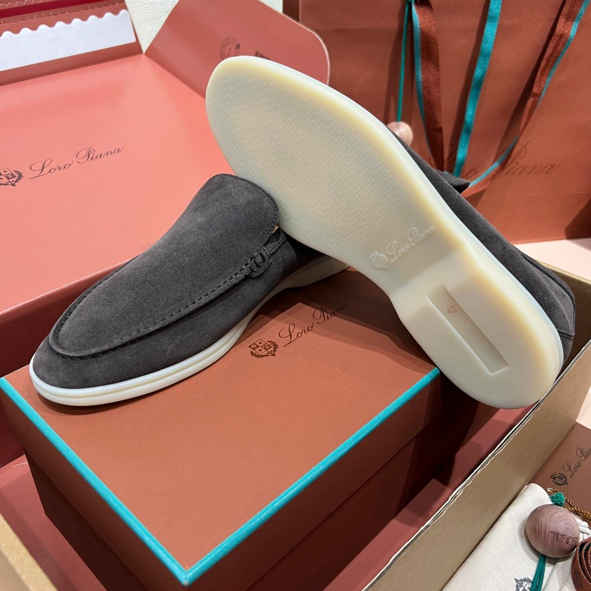 Loro Piana Summer Walk Suede Loafers - Dark Gray