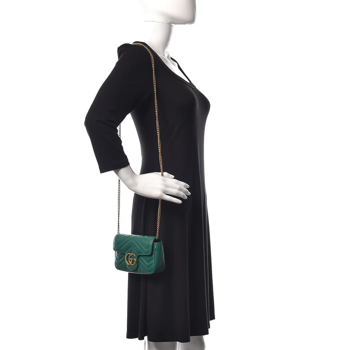 Gucci Gold GG Marmont Mini Shoulder Bag - Green