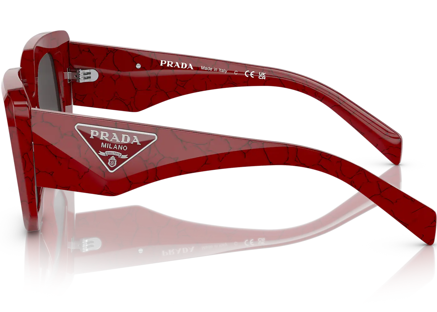 Prada PR14ZS 15D-5S0 Rectangular Marble Red Sunglasses