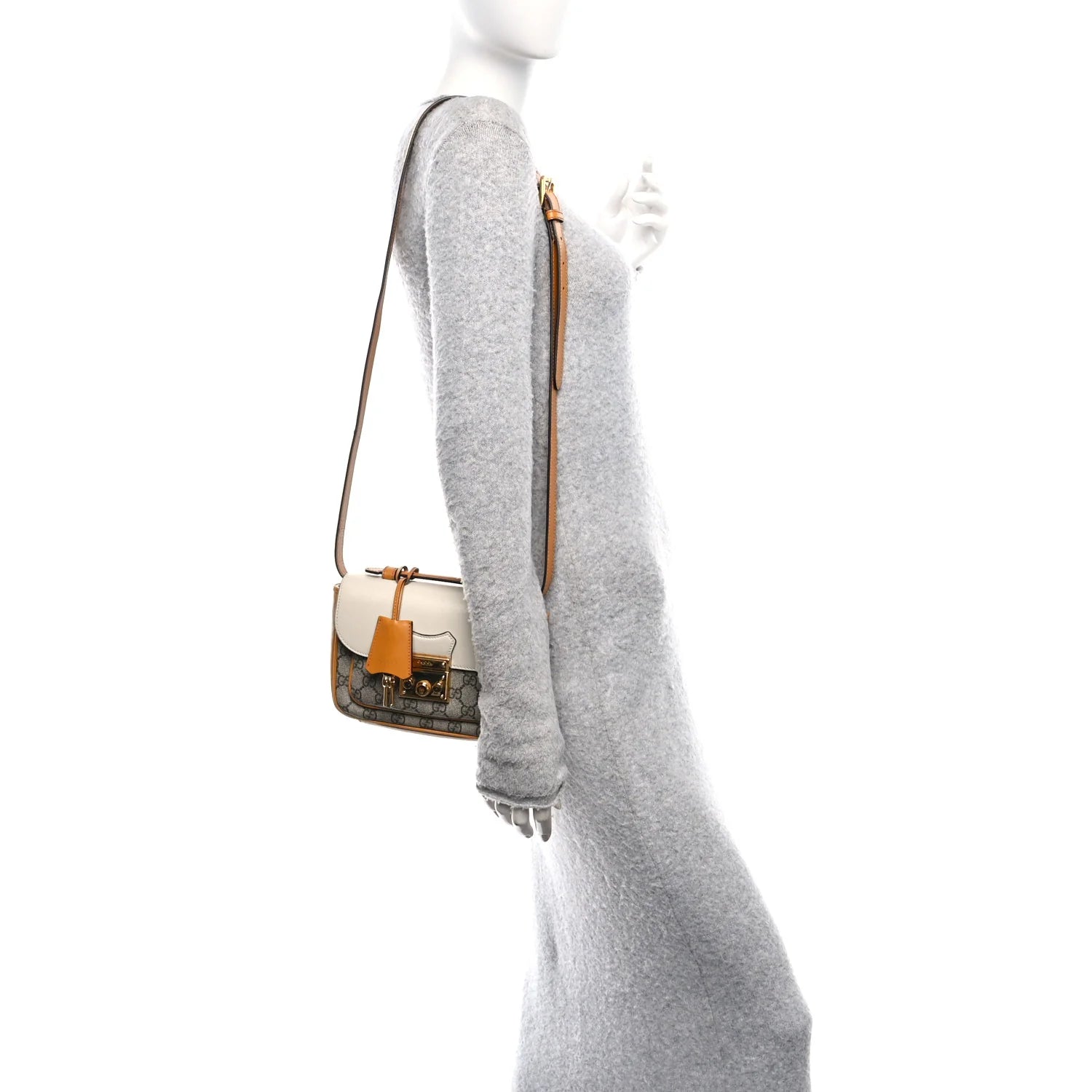 Gucci GG Supreme Padlock Front Pocket Flap Shoulder Bag  – Beige