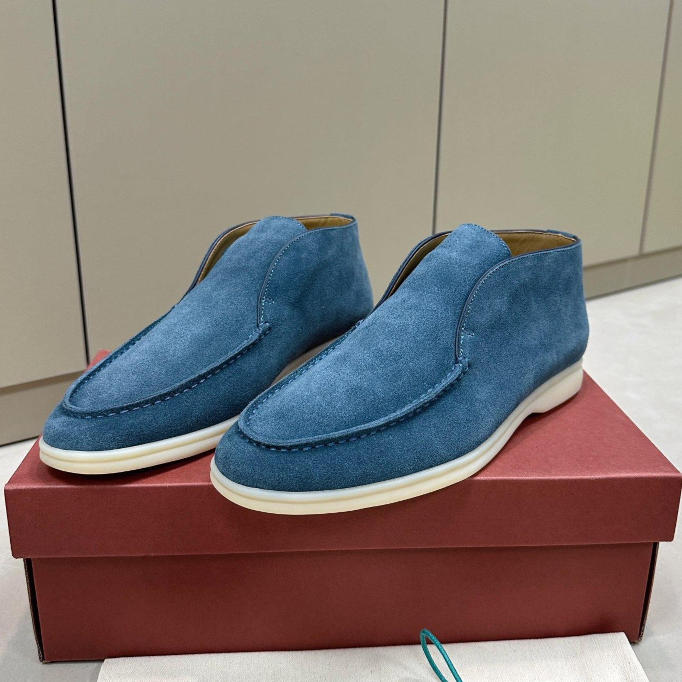 Loro Piana Open Walk Suede Ankle Boots - Dark Blue