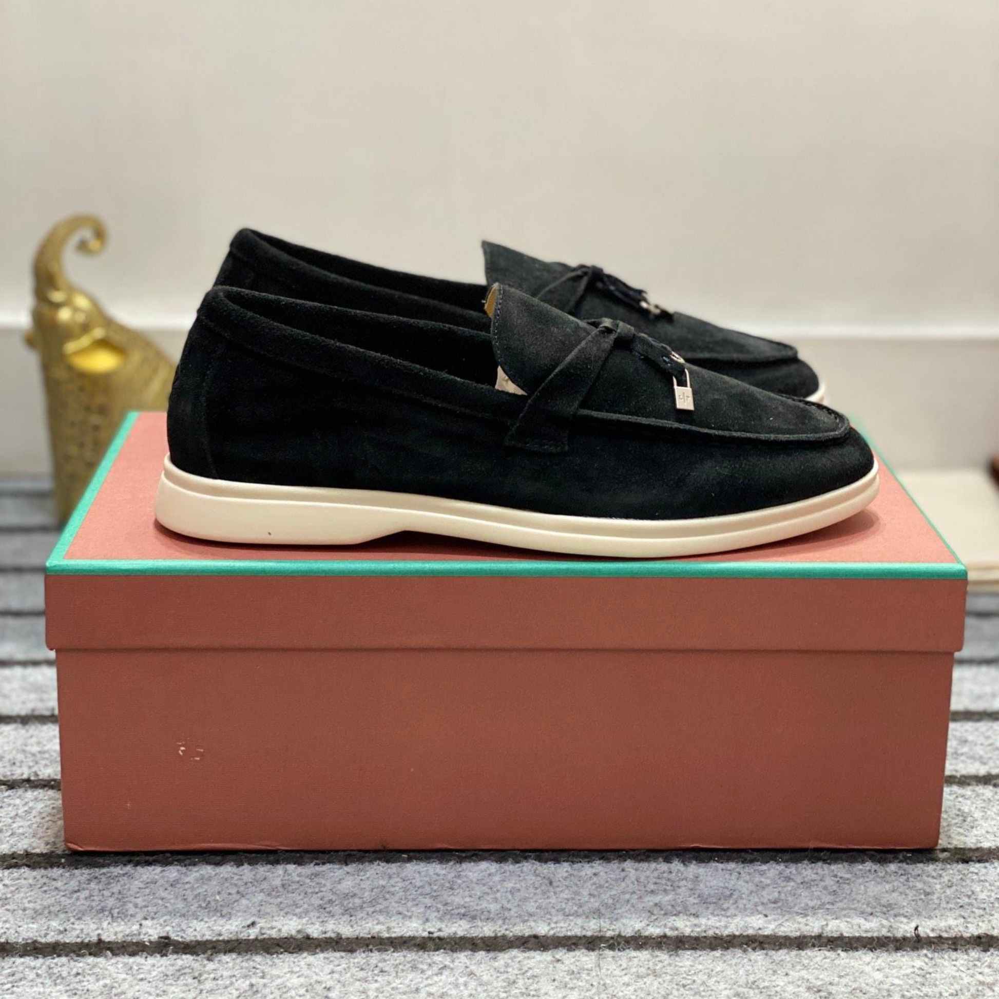 Loro Piana Summer Charm Suede Loafers - Black (029)