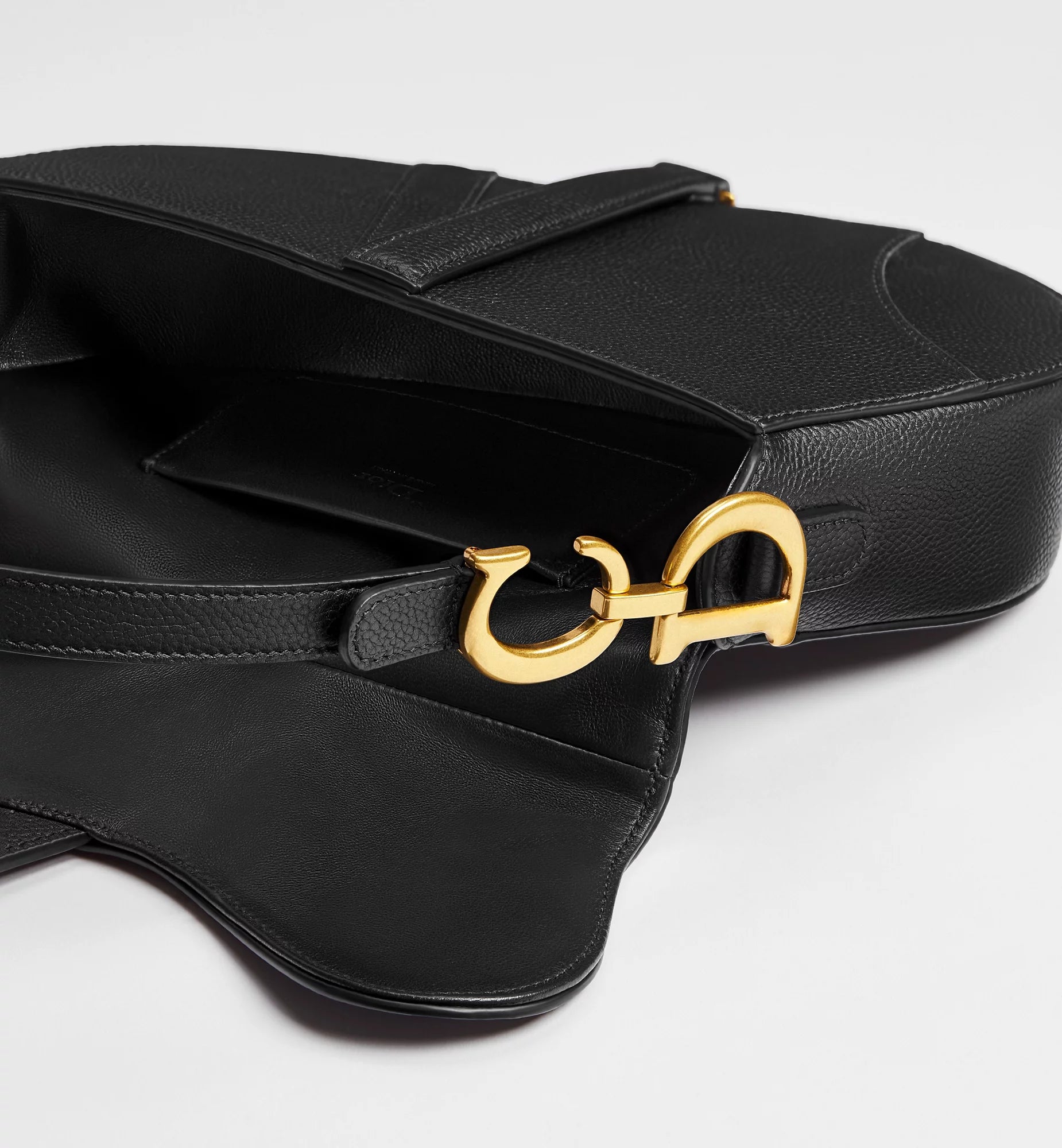 Dior Grained Calfskin Small Saddle Bag with Strap - Black