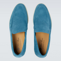 Loro Piana Summer Knit Walk Wish Suede Loafers - Blue Sorbet (233)