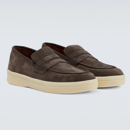 Loro Piana Summer Walk Suede Penny Loafers - Brown (208)