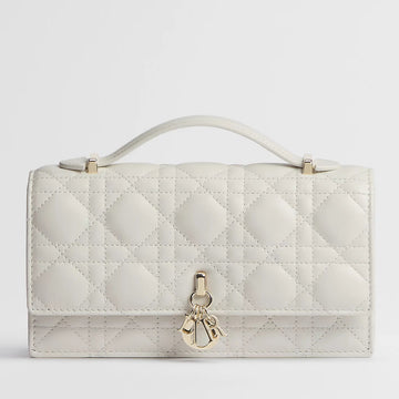 Dior My Dior Cannage Lambskin Top Handle Bag - White
